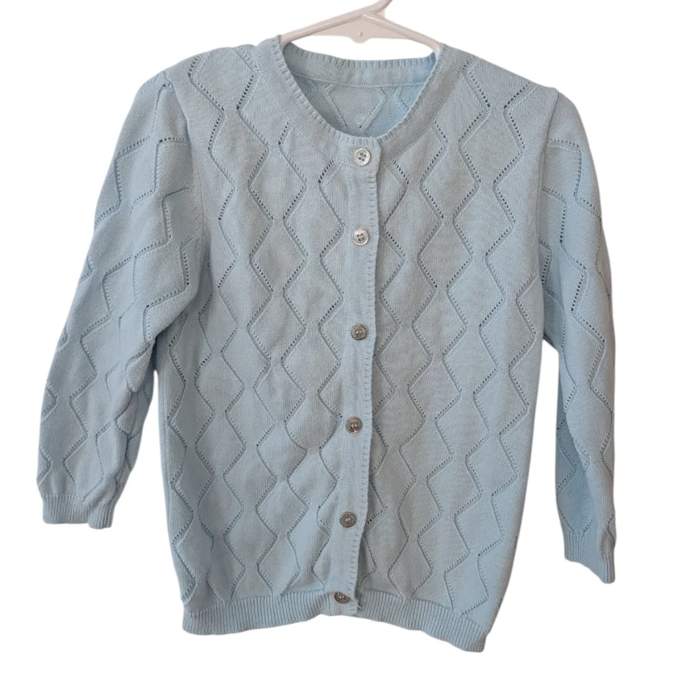 Girls Light Blue Knit Button-Up Cardigan Size 6-7